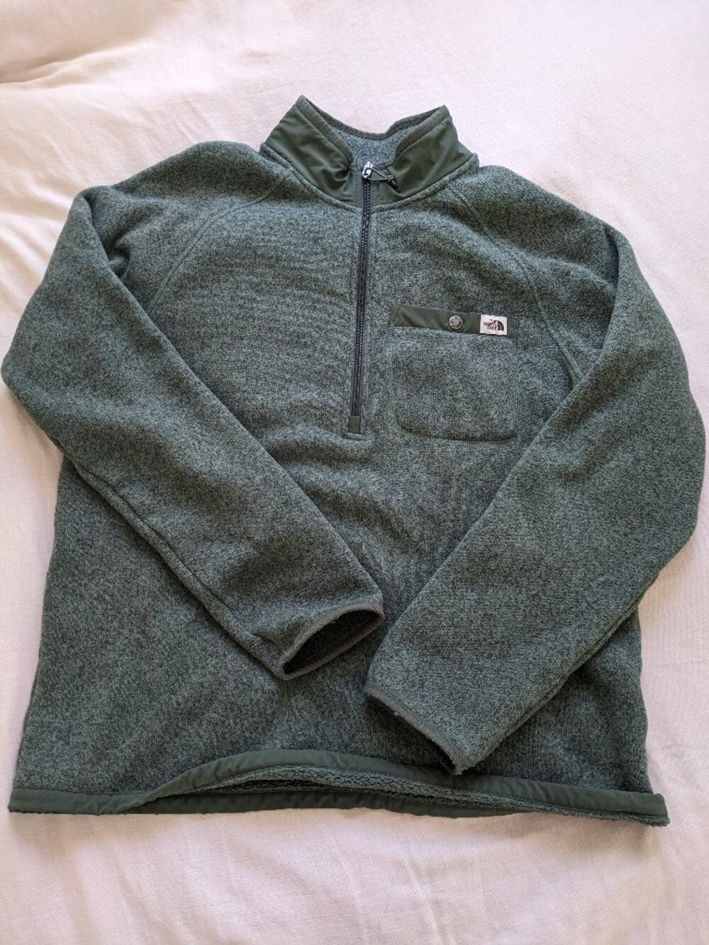 Men's The North Face green fleece quarter zip pullover